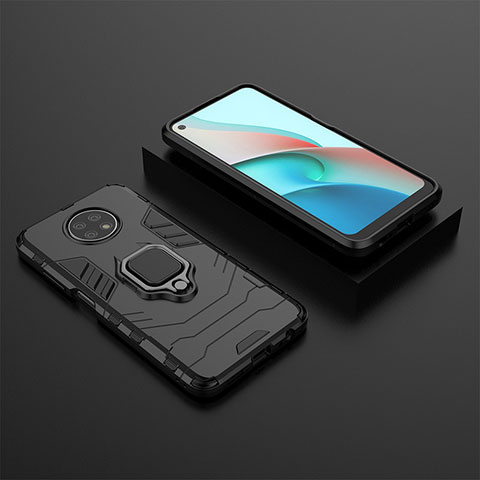 Coque Contour Silicone et Plastique Housse Etui Mat avec Magnetique Support Bague Anneau pour Xiaomi Redmi Note 9T 5G Noir