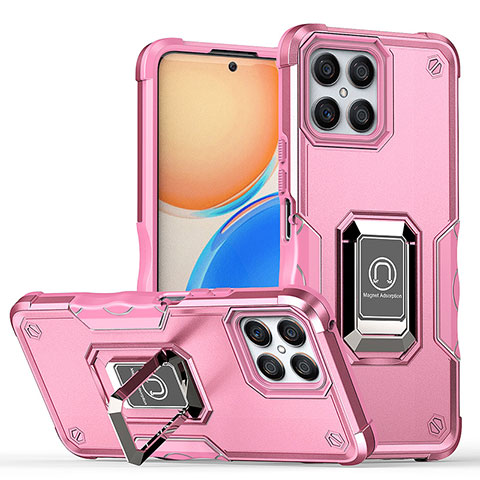 Coque Contour Silicone et Plastique Housse Etui Mat avec Magnetique Support Bague Anneau QW1 pour Huawei Honor X8 4G Rose