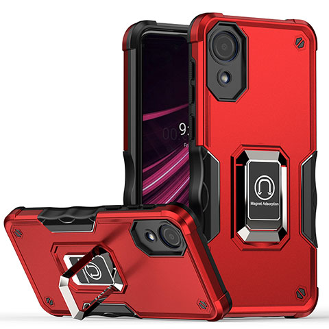 Coque Contour Silicone et Plastique Housse Etui Mat avec Magnetique Support Bague Anneau QW1 pour Samsung Galaxy A03 Core Rouge