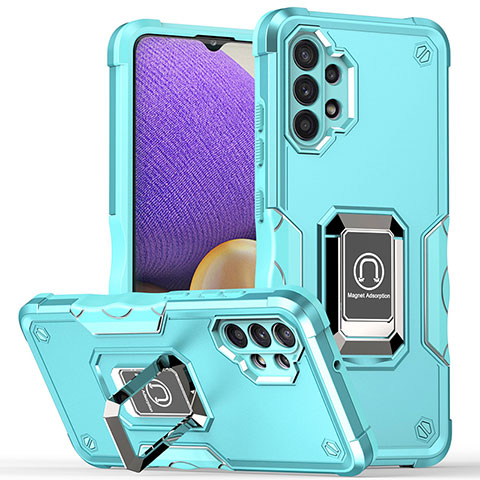 Coque Contour Silicone et Plastique Housse Etui Mat avec Magnetique Support Bague Anneau QW1 pour Samsung Galaxy A32 4G Bleu Clair