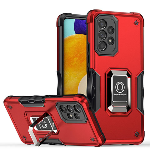 Coque Contour Silicone et Plastique Housse Etui Mat avec Magnetique Support Bague Anneau QW1 pour Samsung Galaxy A53 5G Rouge