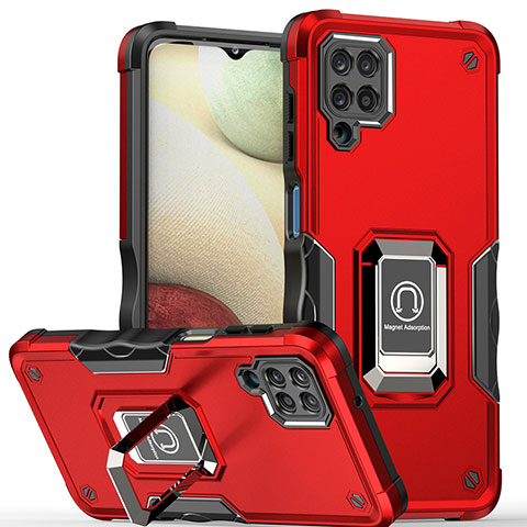 Coque Contour Silicone et Plastique Housse Etui Mat avec Magnetique Support Bague Anneau QW1 pour Samsung Galaxy F12 Rouge