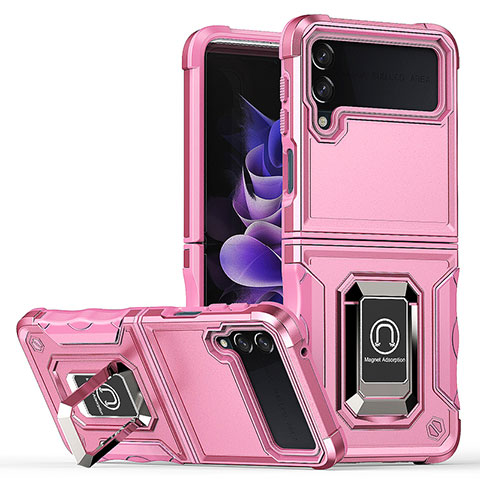 Coque Contour Silicone et Plastique Housse Etui Mat avec Magnetique Support Bague Anneau QW1 pour Samsung Galaxy Z Flip4 5G Rose