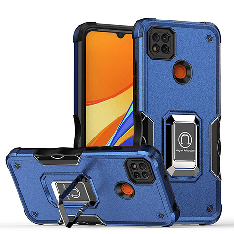 Coque Contour Silicone et Plastique Housse Etui Mat avec Magnetique Support Bague Anneau QW1 pour Xiaomi POCO C31 Bleu