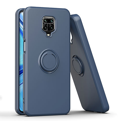 Coque Contour Silicone et Plastique Housse Etui Mat avec Magnetique Support Bague Anneau QW1 pour Xiaomi Poco M2 Pro Bleu