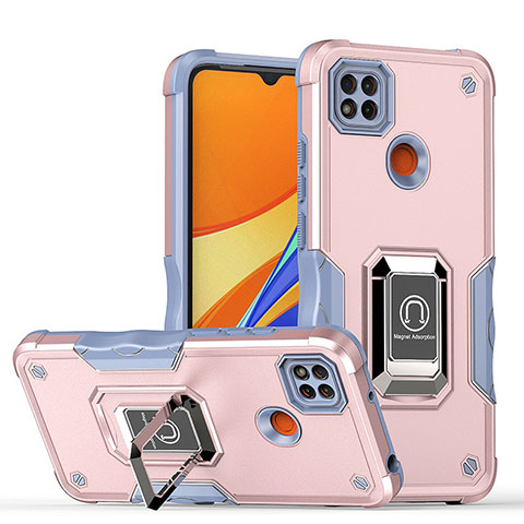 Coque Contour Silicone et Plastique Housse Etui Mat avec Magnetique Support Bague Anneau QW1 pour Xiaomi Redmi 9 Activ Rose