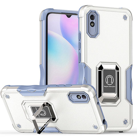 Coque Contour Silicone et Plastique Housse Etui Mat avec Magnetique Support Bague Anneau QW1 pour Xiaomi Redmi 9AT Blanc