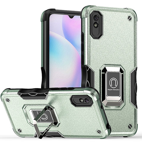 Coque Contour Silicone et Plastique Housse Etui Mat avec Magnetique Support Bague Anneau QW1 pour Xiaomi Redmi 9i Pastel Vert