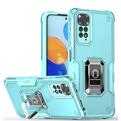 Coque Contour Silicone et Plastique Housse Etui Mat avec Magnetique Support Bague Anneau QW1 pour Xiaomi Redmi Note 11S 4G Bleu Clair