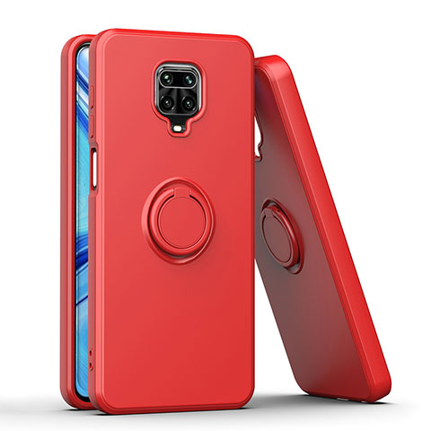 Coque Contour Silicone et Plastique Housse Etui Mat avec Magnetique Support Bague Anneau QW1 pour Xiaomi Redmi Note 9 Pro Rouge