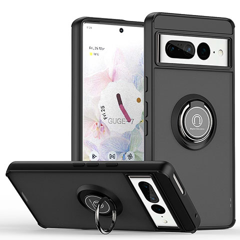 Coque Contour Silicone et Plastique Housse Etui Mat avec Magnetique Support Bague Anneau QW2 pour Google Pixel 7 Pro 5G Noir