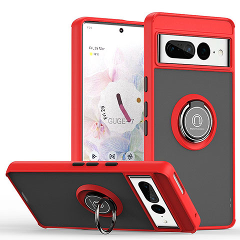 Coque Contour Silicone et Plastique Housse Etui Mat avec Magnetique Support Bague Anneau QW2 pour Google Pixel 7 Pro 5G Rouge