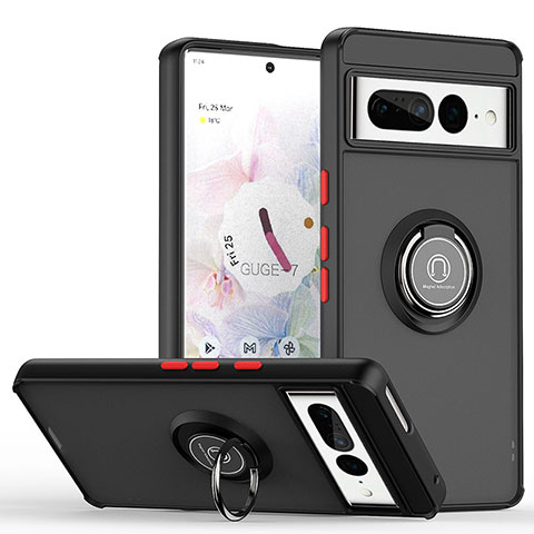 Coque Contour Silicone et Plastique Housse Etui Mat avec Magnetique Support Bague Anneau QW2 pour Google Pixel 7 Pro 5G Rouge et Noir