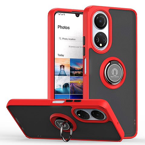 Coque Contour Silicone et Plastique Housse Etui Mat avec Magnetique Support Bague Anneau QW2 pour Huawei Honor X7 Rouge