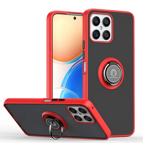 Coque Contour Silicone et Plastique Housse Etui Mat avec Magnetique Support Bague Anneau QW2 pour Huawei Honor X8 4G Rouge