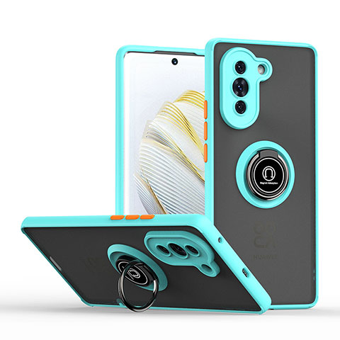 Coque Contour Silicone et Plastique Housse Etui Mat avec Magnetique Support Bague Anneau QW2 pour Huawei Nova 10 Cyan