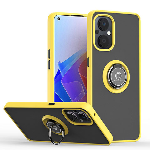 Coque Contour Silicone et Plastique Housse Etui Mat avec Magnetique Support Bague Anneau QW2 pour Oppo F21s Pro 5G Jaune