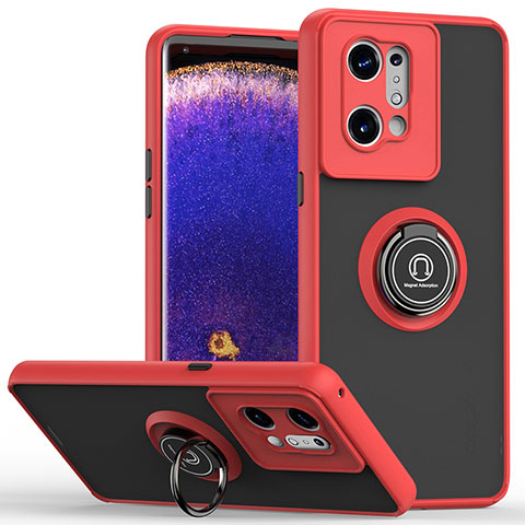 Coque Contour Silicone et Plastique Housse Etui Mat avec Magnetique Support Bague Anneau QW2 pour Oppo Find X5 5G Rouge