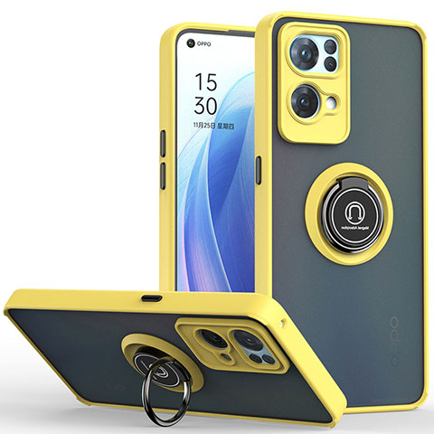 Coque Contour Silicone et Plastique Housse Etui Mat avec Magnetique Support Bague Anneau QW2 pour Oppo Reno7 Pro 5G Jaune