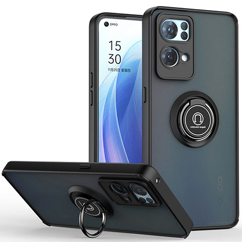 Coque Contour Silicone et Plastique Housse Etui Mat avec Magnetique Support Bague Anneau QW2 pour Oppo Reno7 Pro 5G Noir