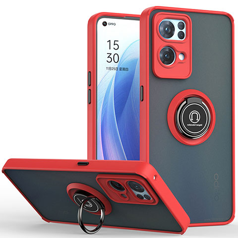 Coque Contour Silicone et Plastique Housse Etui Mat avec Magnetique Support Bague Anneau QW2 pour Oppo Reno7 Pro 5G Rouge