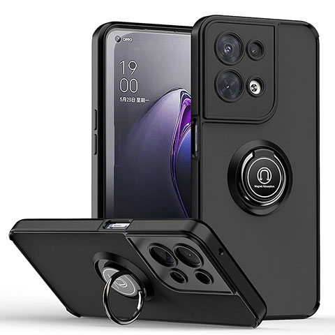 Coque Contour Silicone et Plastique Housse Etui Mat avec Magnetique Support Bague Anneau QW2 pour Oppo Reno8 Pro 5G Noir