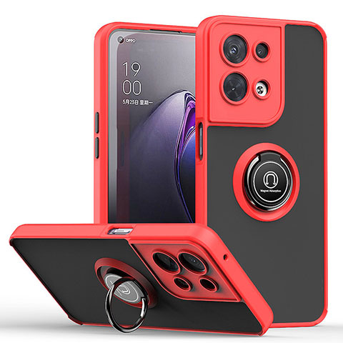 Coque Contour Silicone et Plastique Housse Etui Mat avec Magnetique Support Bague Anneau QW2 pour Oppo Reno9 Pro+ Plus 5G Rouge