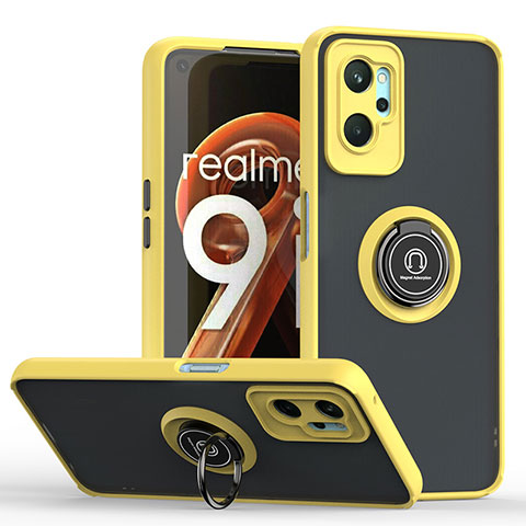 Coque Contour Silicone et Plastique Housse Etui Mat avec Magnetique Support Bague Anneau QW2 pour Realme 9i 4G Jaune