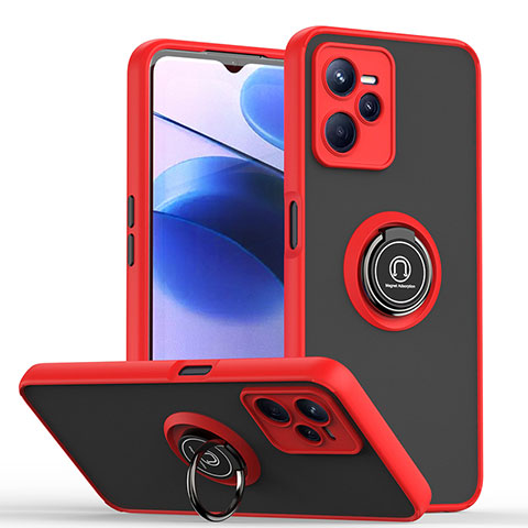 Coque Contour Silicone et Plastique Housse Etui Mat avec Magnetique Support Bague Anneau QW2 pour Realme Narzo 50A Prime Rouge