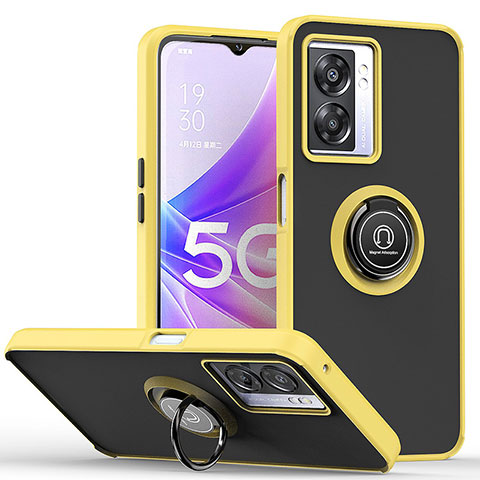 Coque Contour Silicone et Plastique Housse Etui Mat avec Magnetique Support Bague Anneau QW2 pour Realme Q5i 5G Jaune