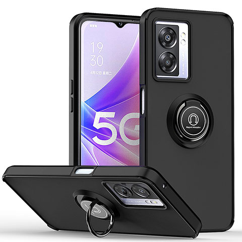 Coque Contour Silicone et Plastique Housse Etui Mat avec Magnetique Support Bague Anneau QW2 pour Realme Q5i 5G Noir