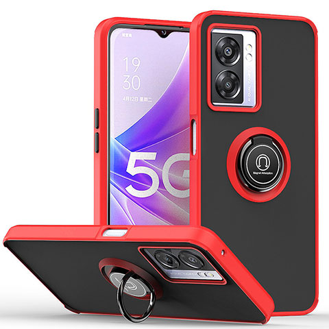 Coque Contour Silicone et Plastique Housse Etui Mat avec Magnetique Support Bague Anneau QW2 pour Realme Q5i 5G Rouge