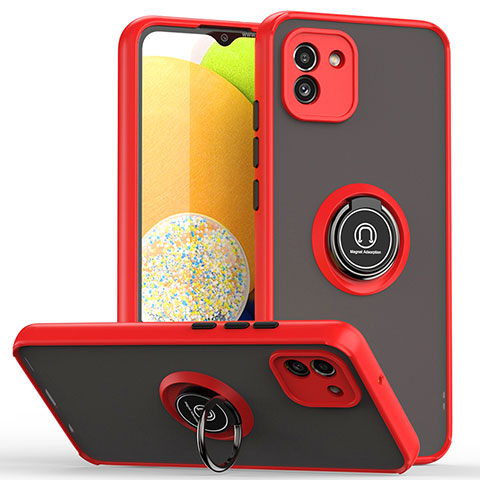 Coque Contour Silicone et Plastique Housse Etui Mat avec Magnetique Support Bague Anneau QW2 pour Samsung Galaxy A03 Rouge