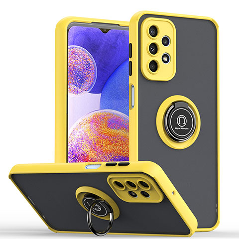 Coque Contour Silicone et Plastique Housse Etui Mat avec Magnetique Support Bague Anneau QW2 pour Samsung Galaxy A23 5G Jaune