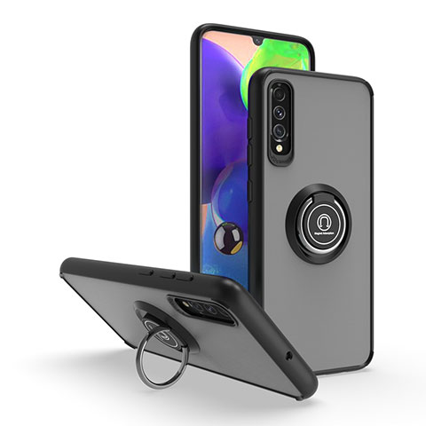 Coque Contour Silicone et Plastique Housse Etui Mat avec Magnetique Support Bague Anneau QW2 pour Samsung Galaxy A70 Noir