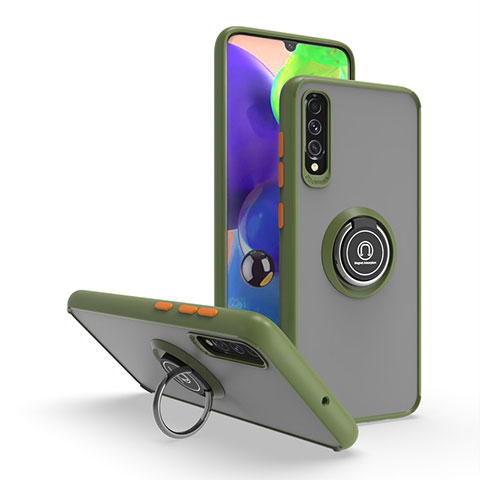 Coque Contour Silicone et Plastique Housse Etui Mat avec Magnetique Support Bague Anneau QW2 pour Samsung Galaxy A70 Vert Armee