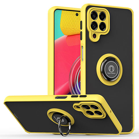 Coque Contour Silicone et Plastique Housse Etui Mat avec Magnetique Support Bague Anneau QW2 pour Samsung Galaxy M53 5G Jaune