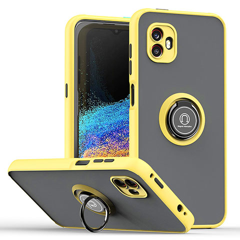 Coque Contour Silicone et Plastique Housse Etui Mat avec Magnetique Support Bague Anneau QW2 pour Samsung Galaxy XCover 6 Pro 5G Jaune