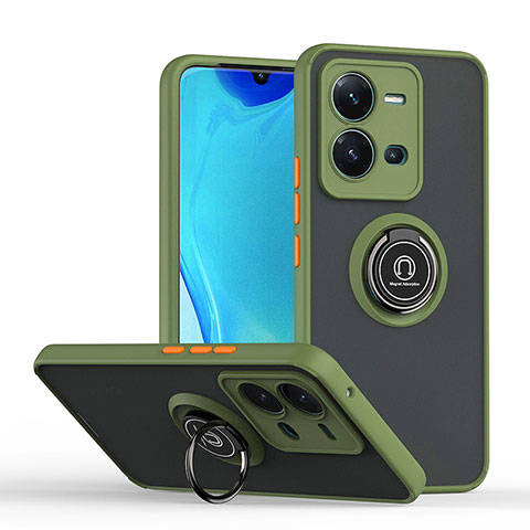 Coque Contour Silicone et Plastique Housse Etui Mat avec Magnetique Support Bague Anneau QW2 pour Vivo V25 5G Vert Armee