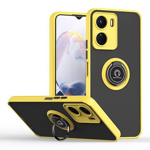 Coque Contour Silicone et Plastique Housse Etui Mat avec Magnetique Support Bague Anneau QW2 pour Vivo Y16 Jaune