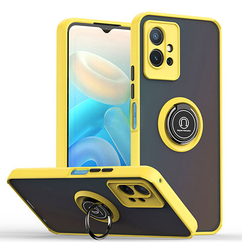 Coque Contour Silicone et Plastique Housse Etui Mat avec Magnetique Support Bague Anneau QW2 pour Vivo Y52t 5G Jaune