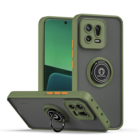 Coque Contour Silicone et Plastique Housse Etui Mat avec Magnetique Support Bague Anneau QW2 pour Xiaomi Mi 13 5G Vert Armee