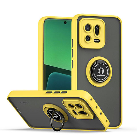 Coque Contour Silicone et Plastique Housse Etui Mat avec Magnetique Support Bague Anneau QW2 pour Xiaomi Mi 13 Pro 5G Jaune