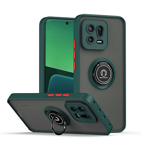 Coque Contour Silicone et Plastique Housse Etui Mat avec Magnetique Support Bague Anneau QW2 pour Xiaomi Mi 13 Pro 5G Vert Nuit