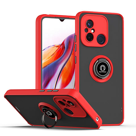 Coque Contour Silicone et Plastique Housse Etui Mat avec Magnetique Support Bague Anneau QW2 pour Xiaomi Poco C55 Rouge