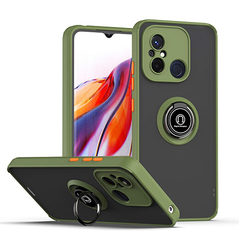 Coque Contour Silicone et Plastique Housse Etui Mat avec Magnetique Support Bague Anneau QW2 pour Xiaomi Poco C55 Vert Armee