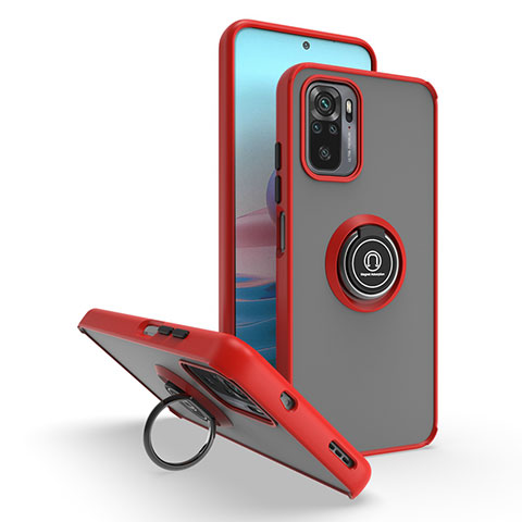 Coque Contour Silicone et Plastique Housse Etui Mat avec Magnetique Support Bague Anneau QW2 pour Xiaomi Poco M5S Rouge