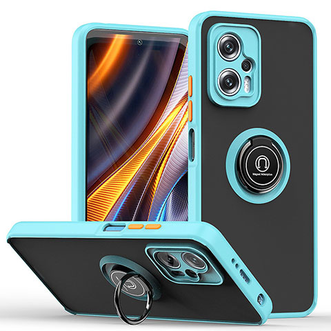 Coque Contour Silicone et Plastique Housse Etui Mat avec Magnetique Support Bague Anneau QW2 pour Xiaomi Poco X4 GT 5G Cyan