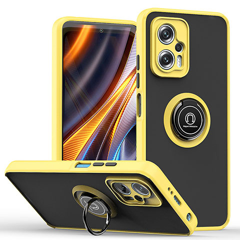 Coque Contour Silicone et Plastique Housse Etui Mat avec Magnetique Support Bague Anneau QW2 pour Xiaomi Poco X4 GT 5G Jaune