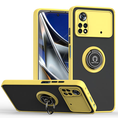 Coque Contour Silicone et Plastique Housse Etui Mat avec Magnetique Support Bague Anneau QW2 pour Xiaomi Poco X4 Pro 5G Jaune